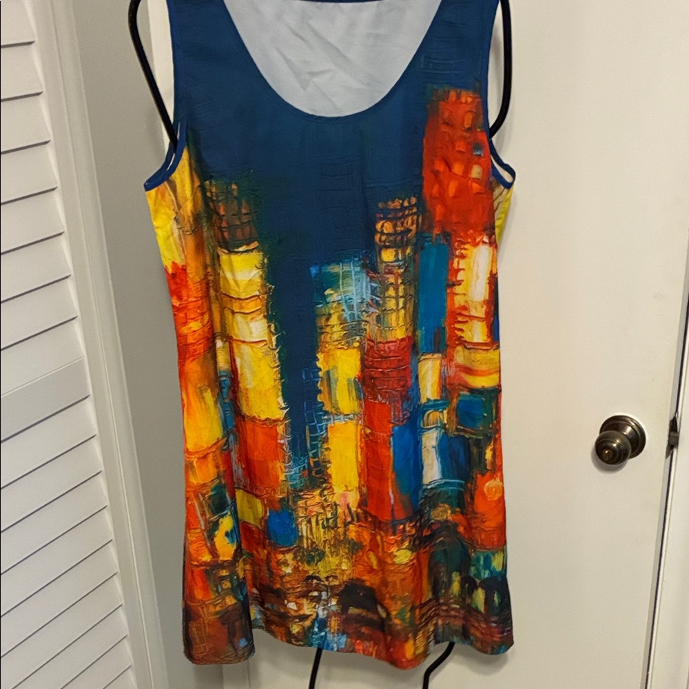 Vibrant Cityscape Sleeveless Mini Dress